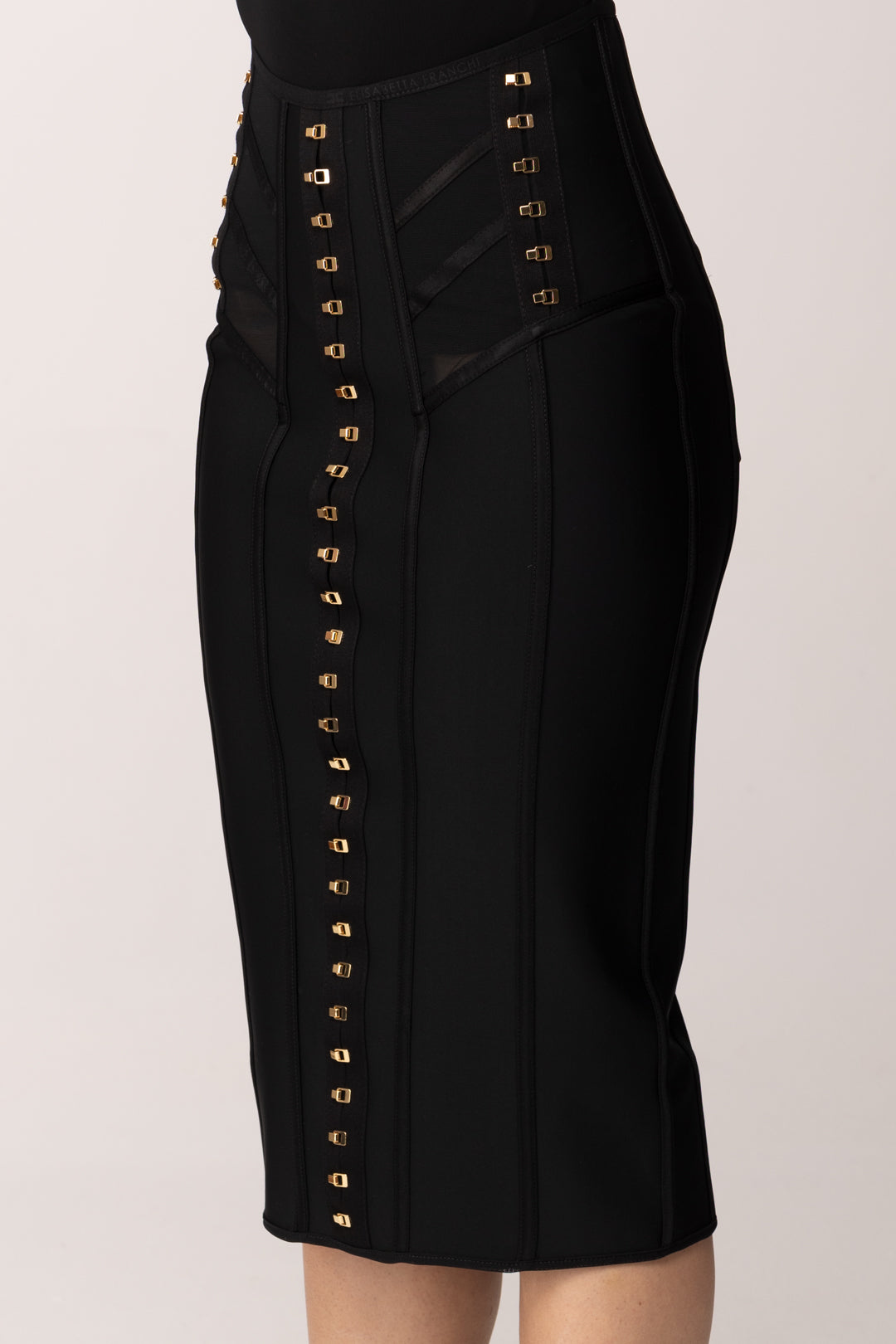 Elisabetta Franchi Gonna Midi Bustier In Tessuto Bielastico e Tulle GO17962E2 NERO