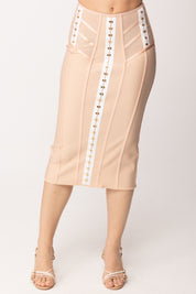 Elisabetta Franchi Gonna Midi Bustier In Tessuto Bielastico e Tulle GO17962E2 NUDE/BIANCO
