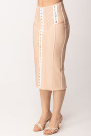 Elisabetta Franchi Gonna Midi Bustier In Tessuto Bielastico e Tulle GO17962E2 NUDE/BIANCO