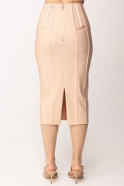 Elisabetta Franchi Gonna Midi Bustier In Tessuto Bielastico e Tulle GO17962E2 NUDE/BIANCO