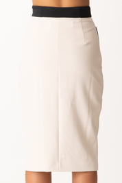 Elisabetta Franchi Gonna Midi Color Block con Logo Charms GOT0156E2 MILK/NERO