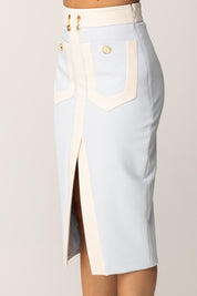 Elisabetta Franchi Gonna Midi Color Block con Logo Charms GOT0156E2 STARLIGHT/MILK