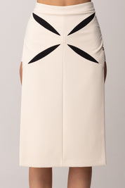 Elisabetta Franchi Gonna Midi con Aperture Ai Lati e Cut-out GO15361E2 BURRO/NERO