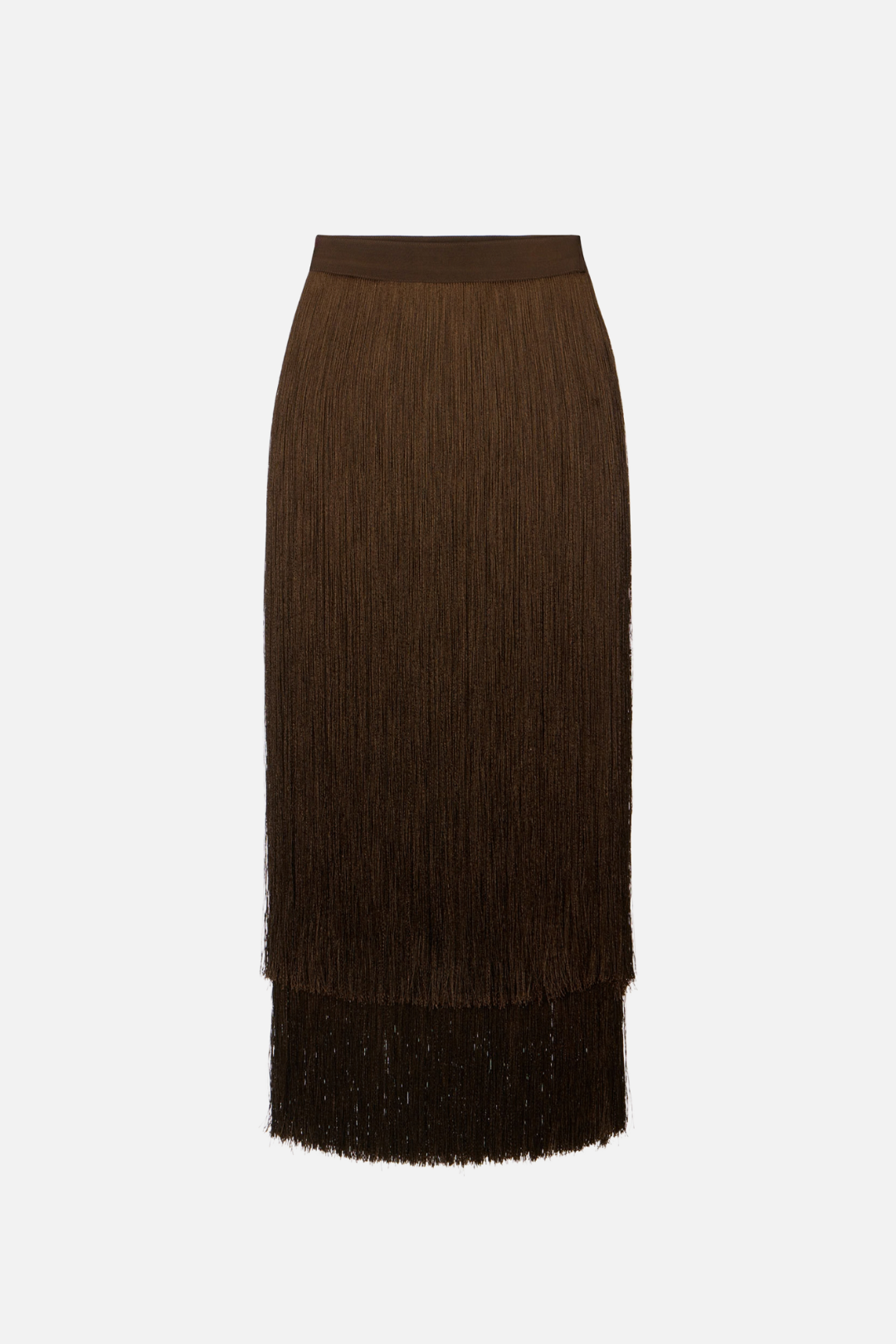 Elisabetta Franchi Gonna Midi con Frange Lunghe GO19663E2 DARK CHOCOLATE