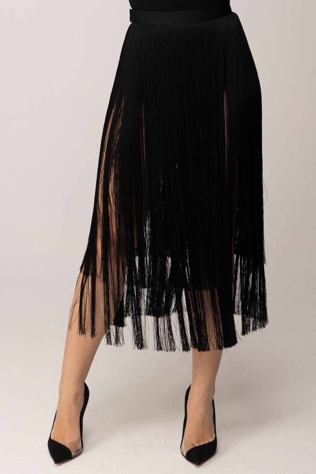 Elisabetta Franchi Gonna Midi con Frange Lunghe GO19663E2 NERO