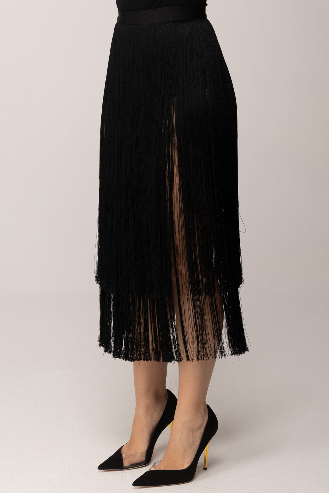 Elisabetta Franchi Gonna Midi con Frange Lunghe GO19663E2 NERO