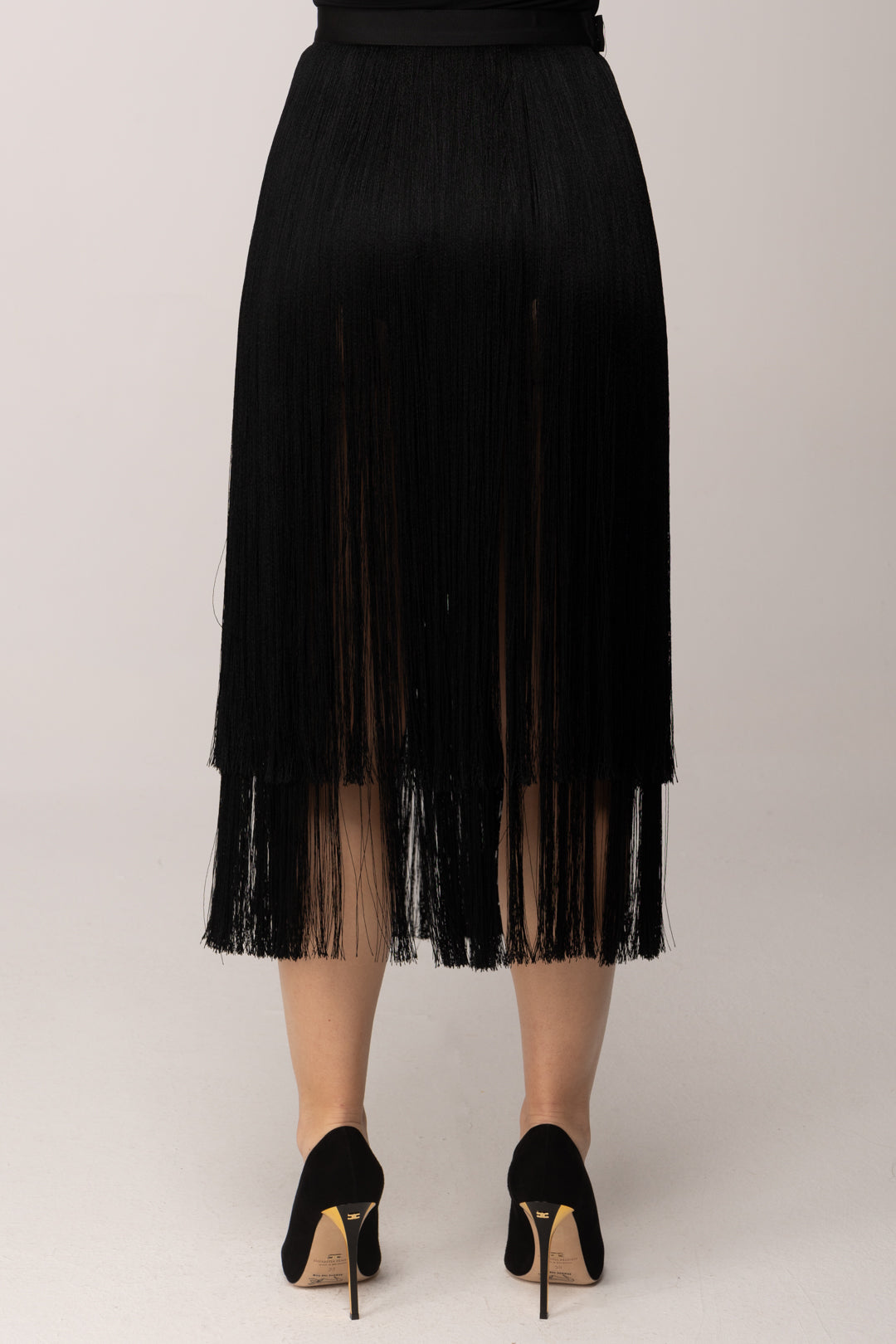 Elisabetta Franchi Gonna Midi con Frange Lunghe GO19663E2 NERO
