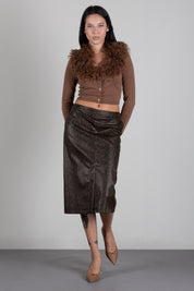 Twin-set Gonna Midi Effetto Pelle con Stampa Pitone 262TT2281 ST.PYTHON BROWN/BLAC