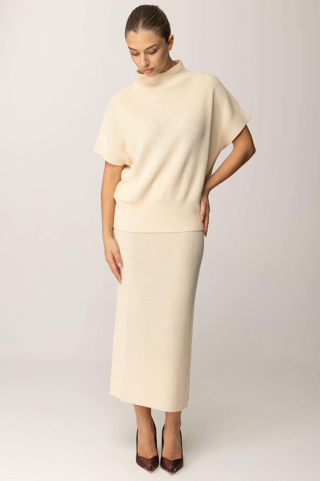 Patrizia Pepe Gonna Midi “essential” In Maglia 2G1042 K9O3A WOOLY WHITE