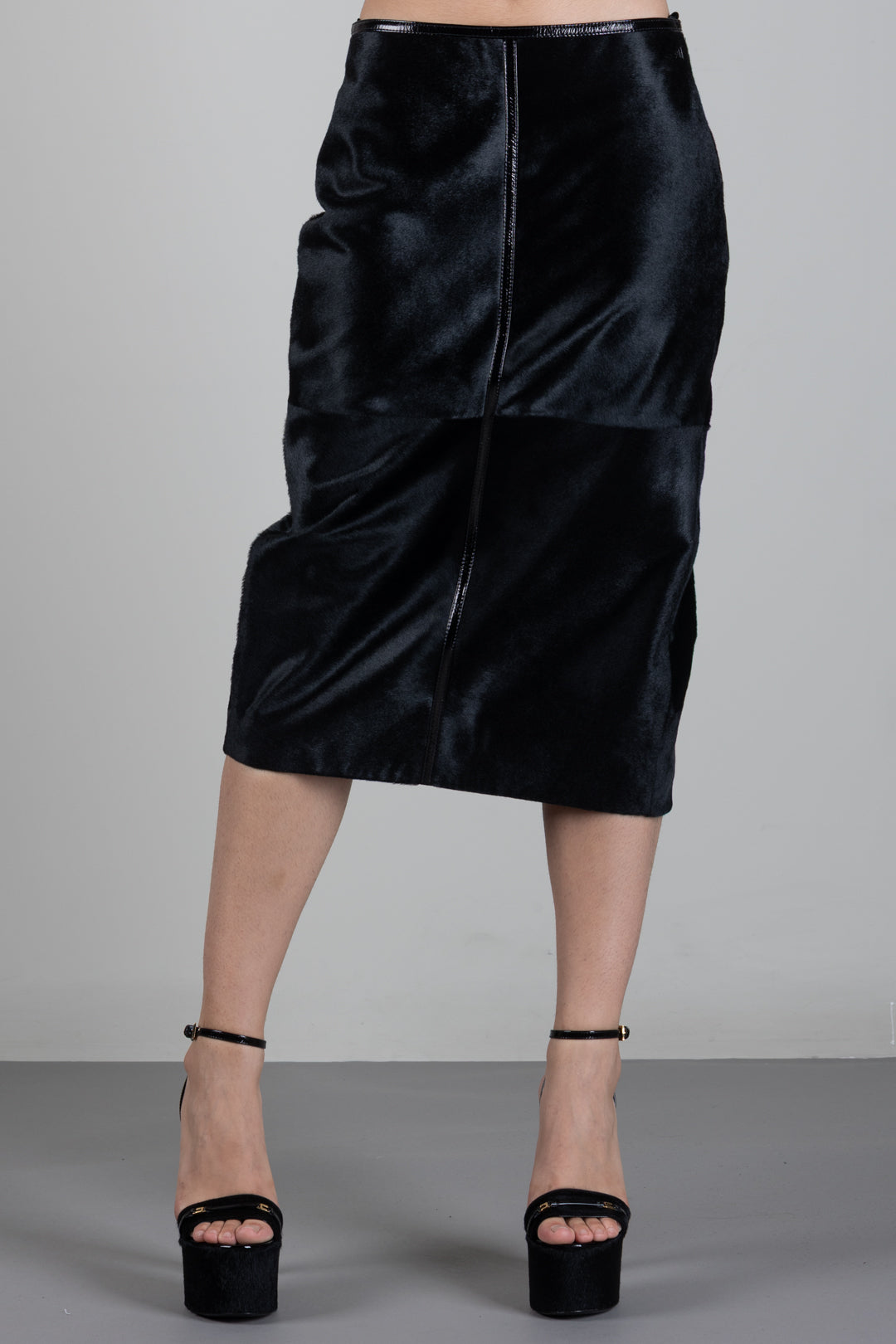 Elisabetta Franchi Gonna Midi In Cavallino con Bordi In Vinile GP02G68E2 NERO