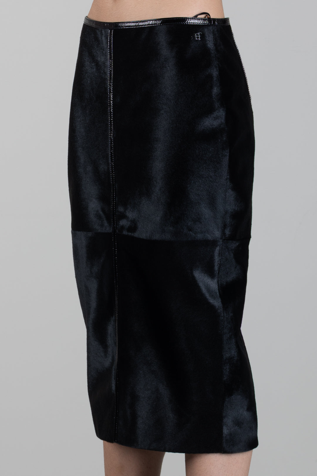 Elisabetta Franchi Gonna Midi In Cavallino con Bordi In Vinile GP02G68E2 NERO