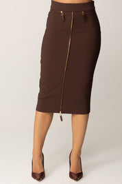 Elisabetta Franchi Gonna Midi In Crêpe con Zip Frontale GO13456E2 COFFEE