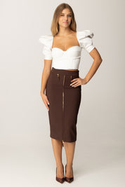 Elisabetta Franchi Gonna Midi In Crêpe con Zip Frontale GO13456E2 COFFEE