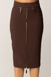 Elisabetta Franchi Gonna Midi In Crêpe con Zip Frontale GO13456E2 COFFEE