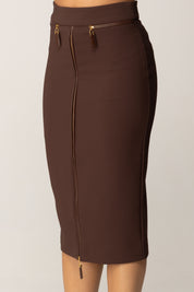 Elisabetta Franchi Gonna Midi In Crêpe con Zip Frontale GO13456E2 COFFEE