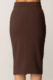 Elisabetta Franchi Gonna Midi In Crêpe con Zip Frontale GO13456E2 COFFEE