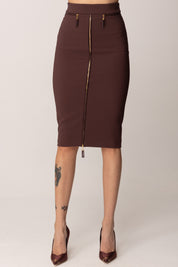 Elisabetta Franchi Gonna Midi In Crêpe con Zip Frontale GO13456E2 MERLOT