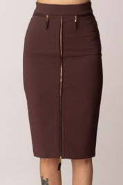 Elisabetta Franchi Gonna Midi In Crêpe con Zip Frontale GO13456E2 MERLOT