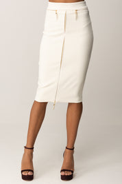 Elisabetta Franchi Gonna Midi In Crêpe con Zip Frontale GO13456E2 MILK