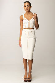 Elisabetta Franchi Gonna Midi In Crêpe con Zip Frontale GO13456E2 MILK