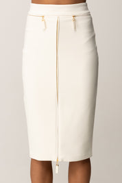 Elisabetta Franchi Gonna Midi In Crêpe con Zip Frontale GO13456E2 MILK