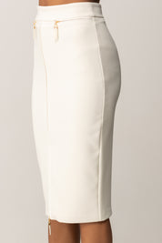 Elisabetta Franchi Gonna Midi In Crêpe con Zip Frontale GO13456E2 MILK