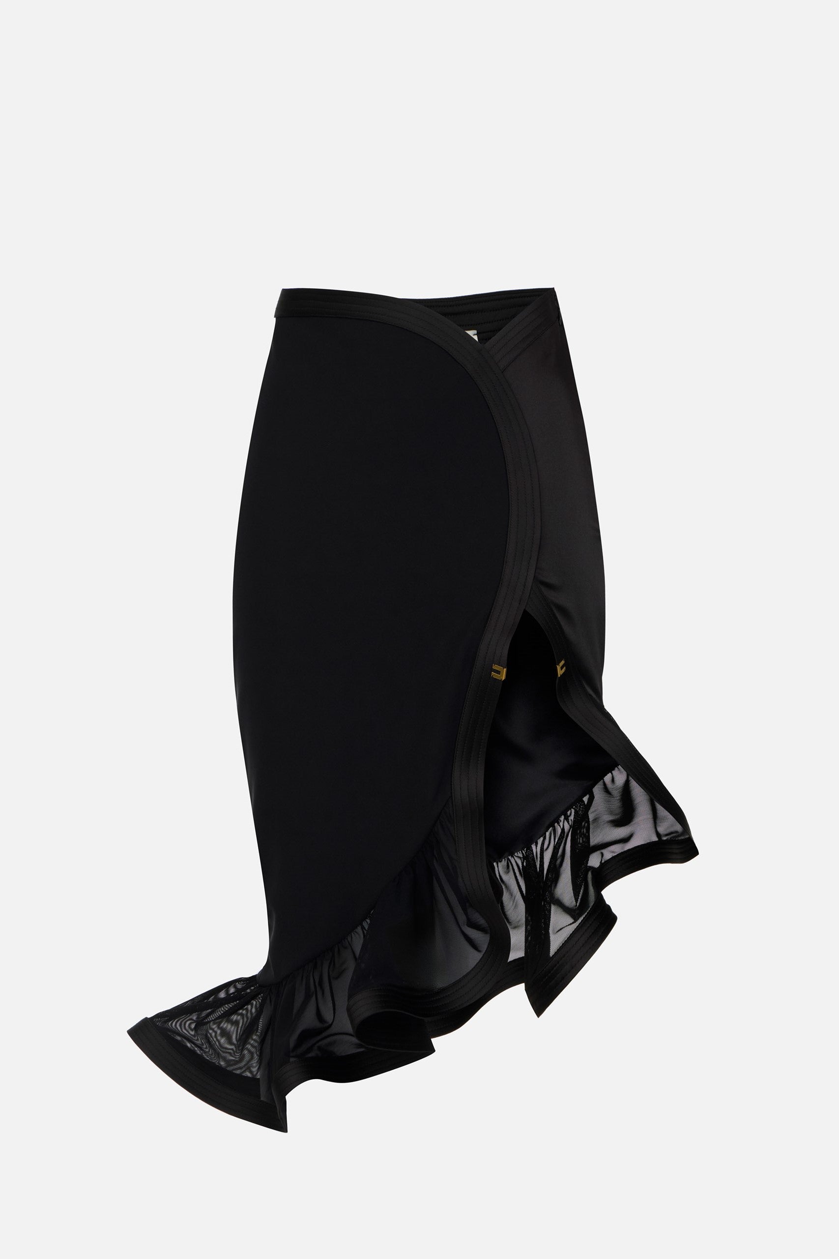 Elisabetta Franchi Gonna Midi In Crêpe e Raso con Balza GO18062E2 NERO