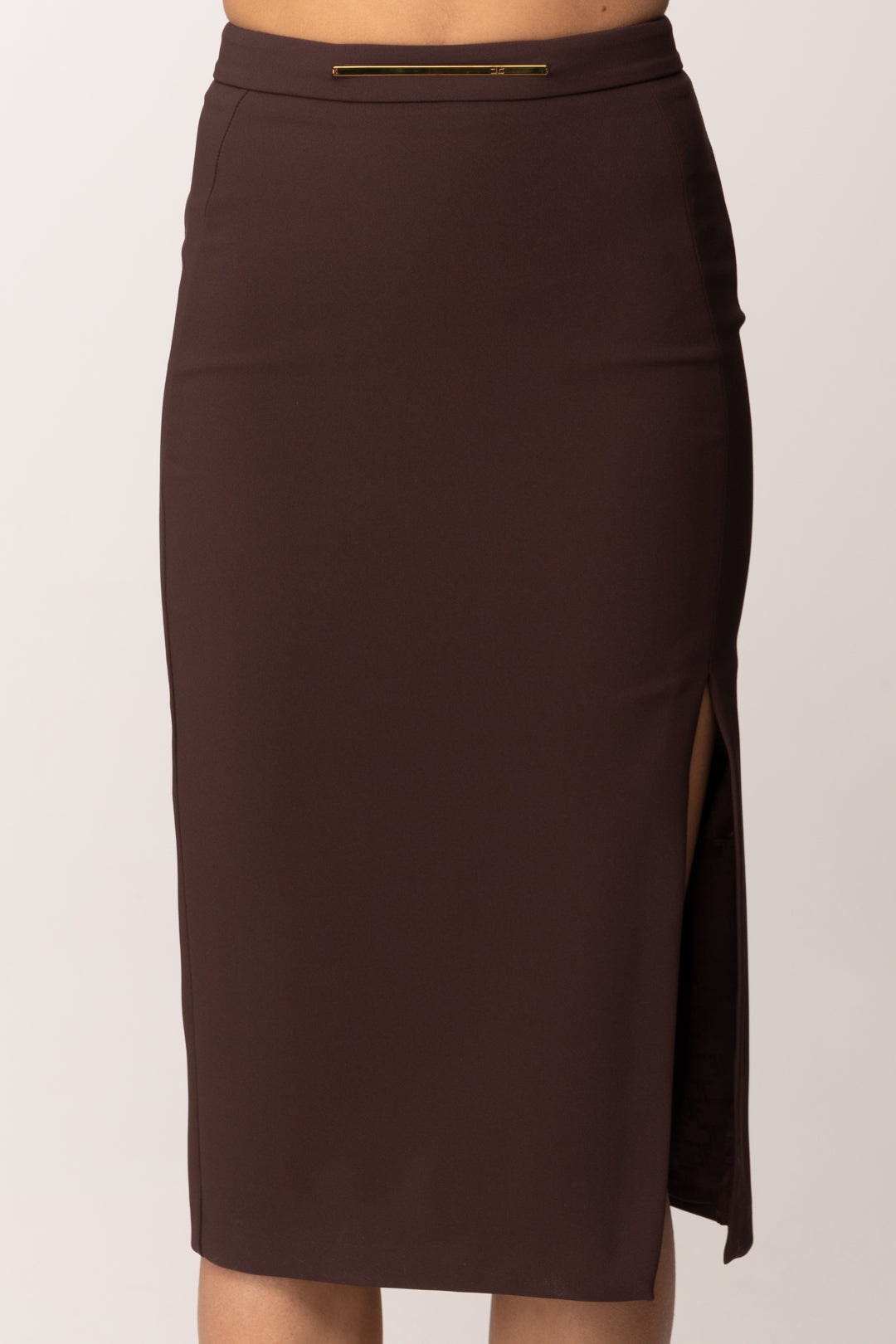 Elisabetta Franchi Gonna Midi In Crepe Leggero con Placca Gioiellogonna GO16861E2 CACAO