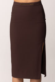 Elisabetta Franchi Gonna Midi In Crepe Leggero con Placca Gioiellogonna GO16861E2 CACAO