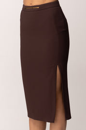 Elisabetta Franchi Gonna Midi In Crepe Leggero con Placca Gioiellogonna GO16861E2 CACAO