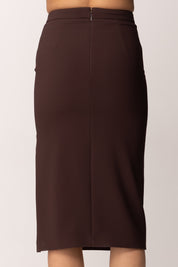 Elisabetta Franchi Gonna Midi In Crepe Leggero con Placca Gioiellogonna GO16861E2 CACAO