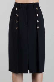 Elisabetta Franchi Gonna Midi  In Crêpe Stretch con Bottoni Gioiello GO21666E2 NERO
