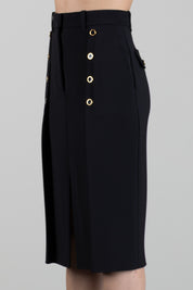 Elisabetta Franchi Gonna Midi  In Crêpe Stretch con Bottoni Gioiello GO21666E2 NERO