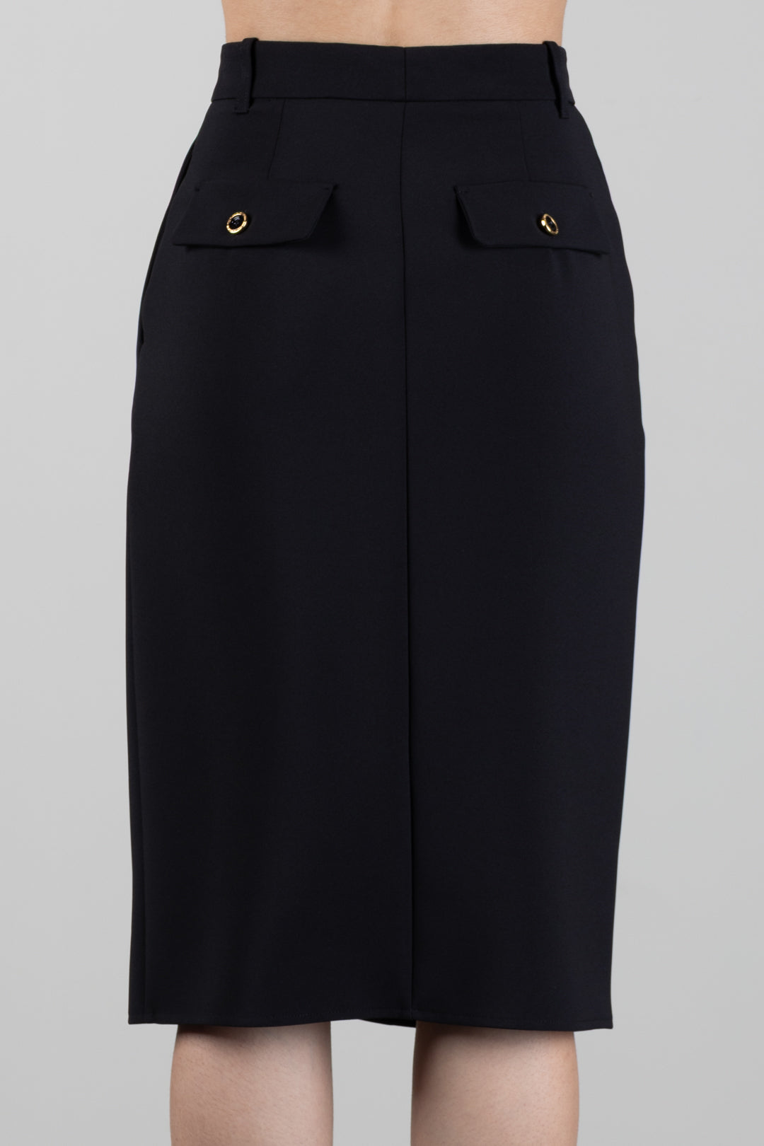 Elisabetta Franchi Gonna Midi  In Crêpe Stretch con Bottoni Gioiello GO21666E2 NERO