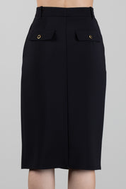 Elisabetta Franchi Gonna Midi  In Crêpe Stretch con Bottoni Gioiello GO21666E2 NERO