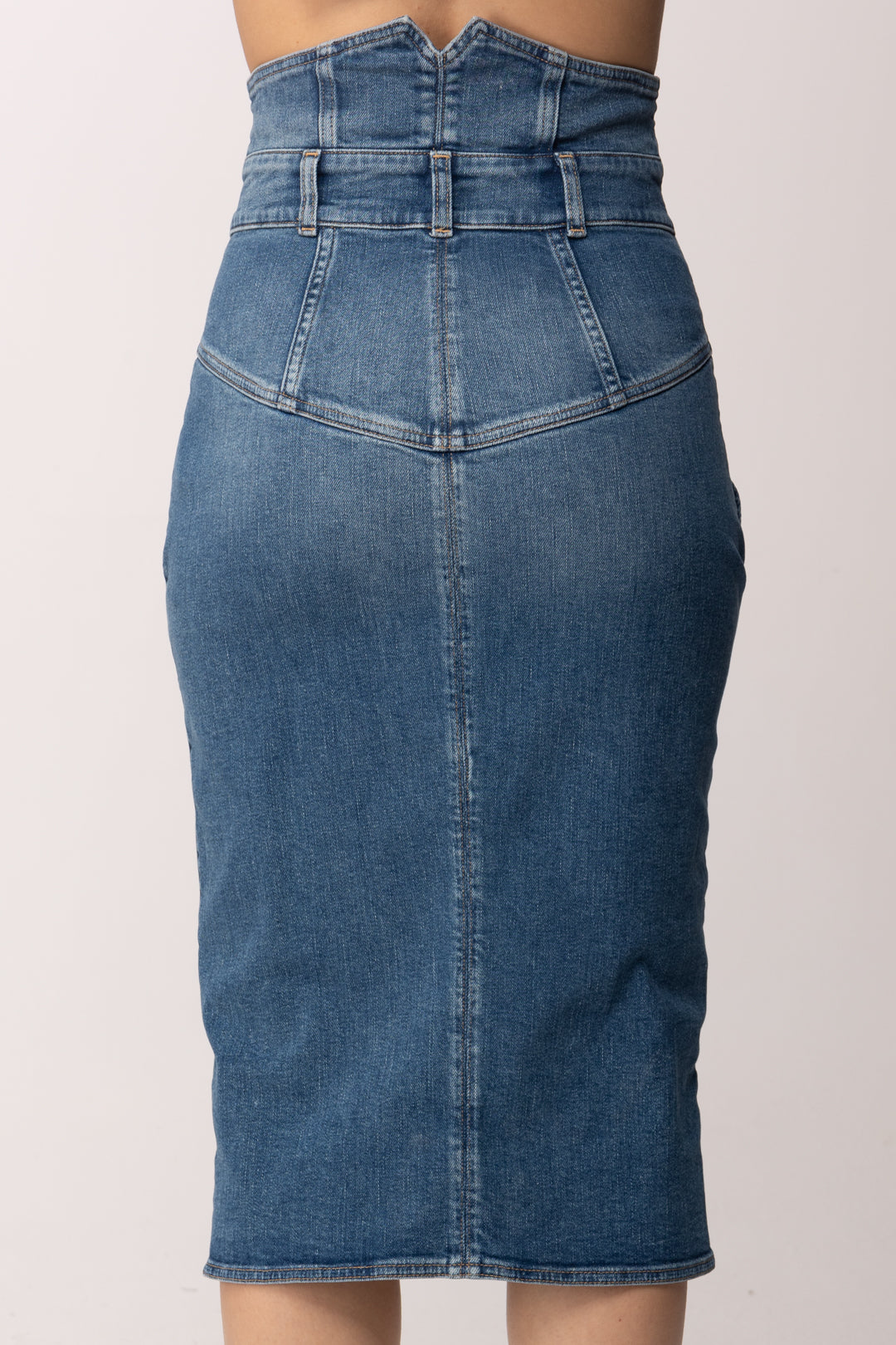 Elisabetta Franchi Gonna Midi In Jeans con Bottoni Gioiello GJ41I61E2 BLUE VINTAGE