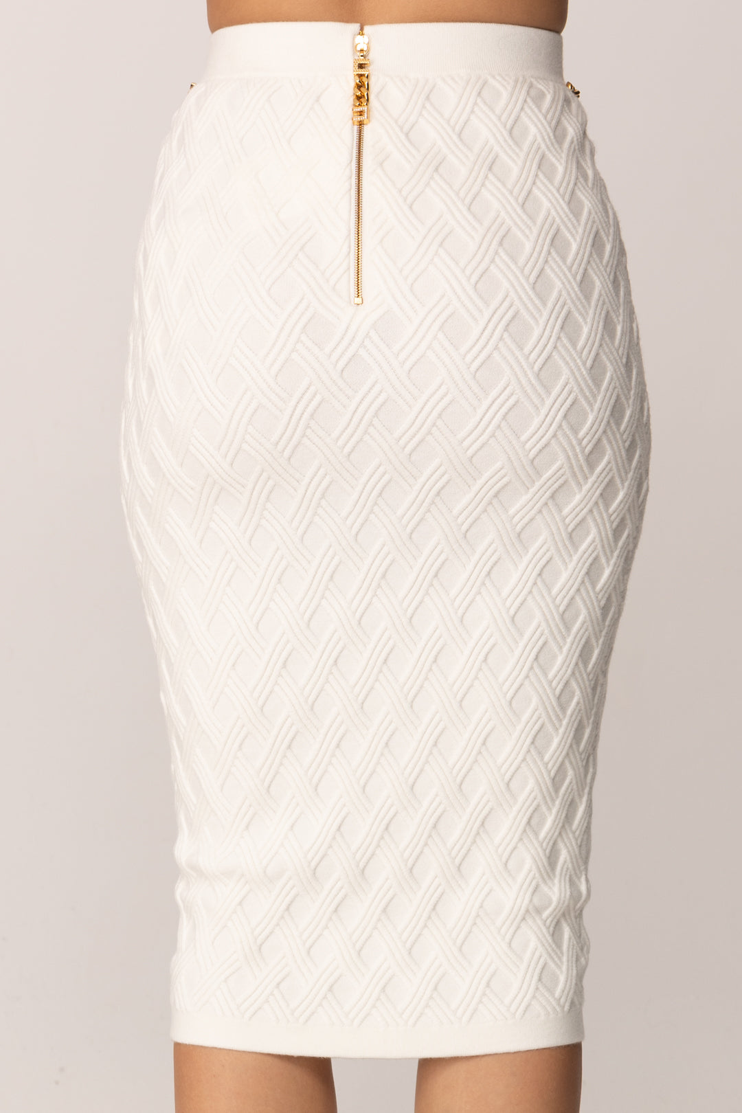 Elisabetta Franchi Gonna Midi In Maglia a Rombi con Cintura Gioiello GK20B56E2 AVORIO