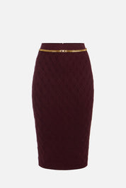 Elisabetta Franchi Gonna Midi In Maglia a Rombi con Cintura Gioiello GK20B56E2 MERLOT