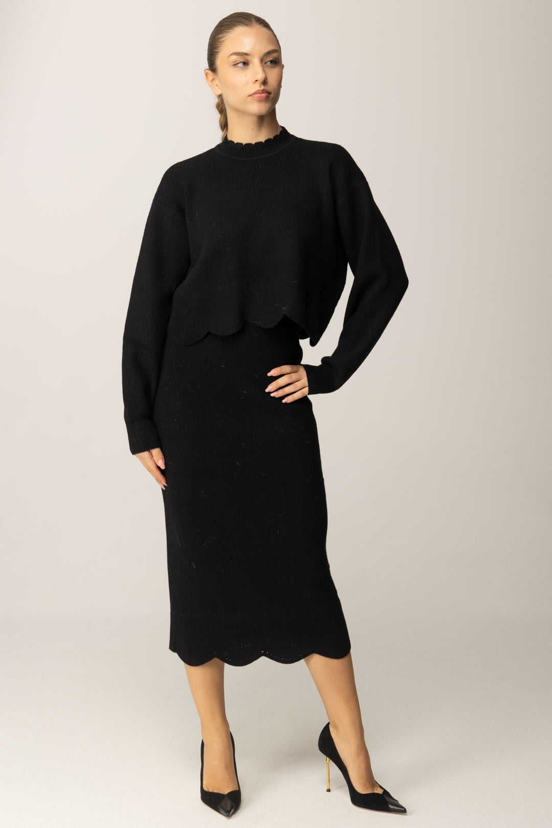 Twin-set Gonna Midi In Maglia con Dettagli Punzonati 252TT3215 NERO