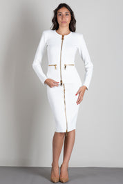 Elisabetta Franchi Gonna Midi In Maglia con Zip Dorata GK28B66E2 AVORIO