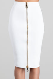 Elisabetta Franchi Gonna Midi In Maglia con Zip Dorata GK28B66E2 AVORIO
