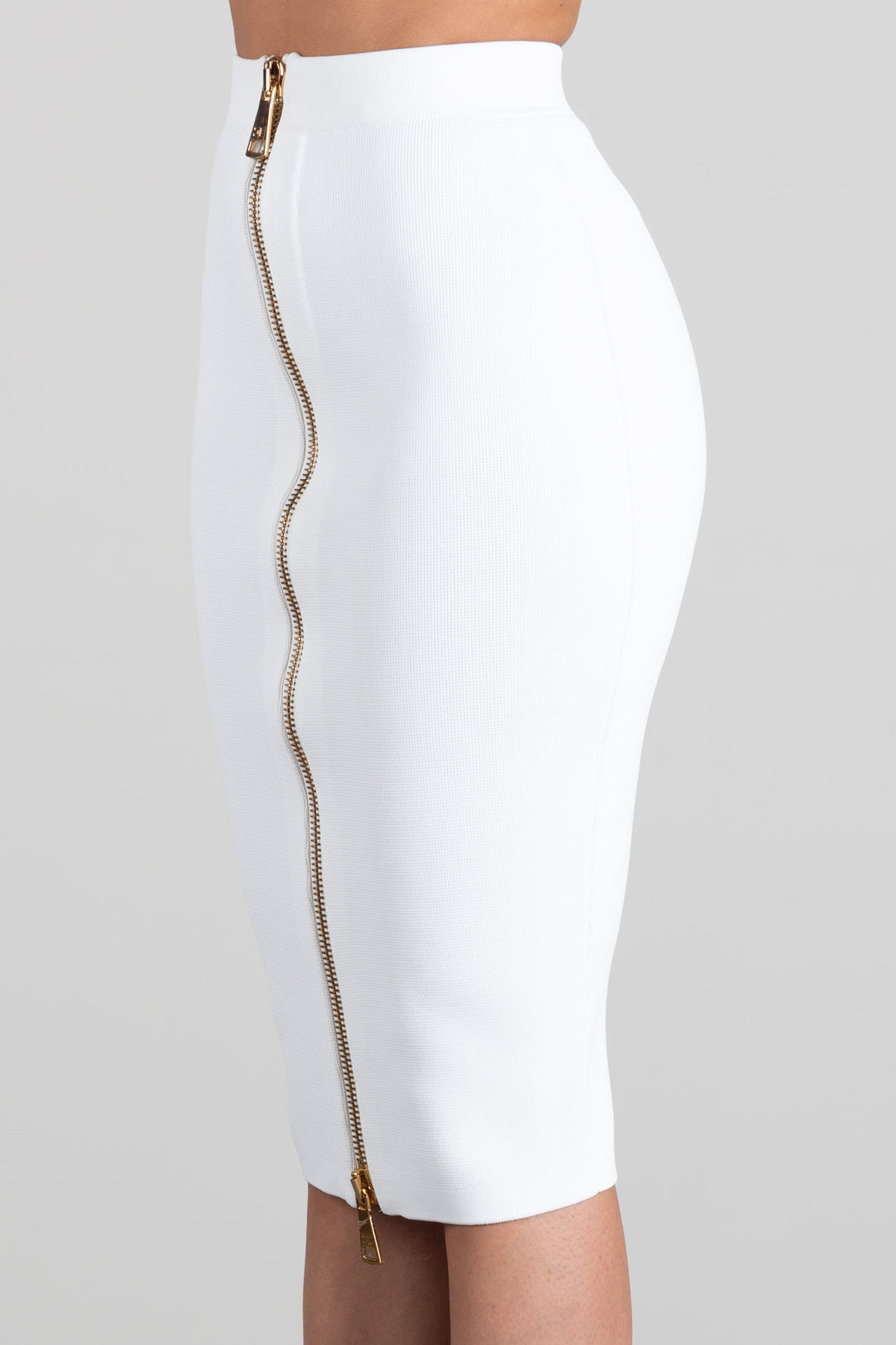 Elisabetta Franchi Gonna Midi In Maglia con Zip Dorata GK28B66E2 AVORIO