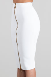 Elisabetta Franchi Gonna Midi In Maglia con Zip Dorata GK28B66E2 AVORIO