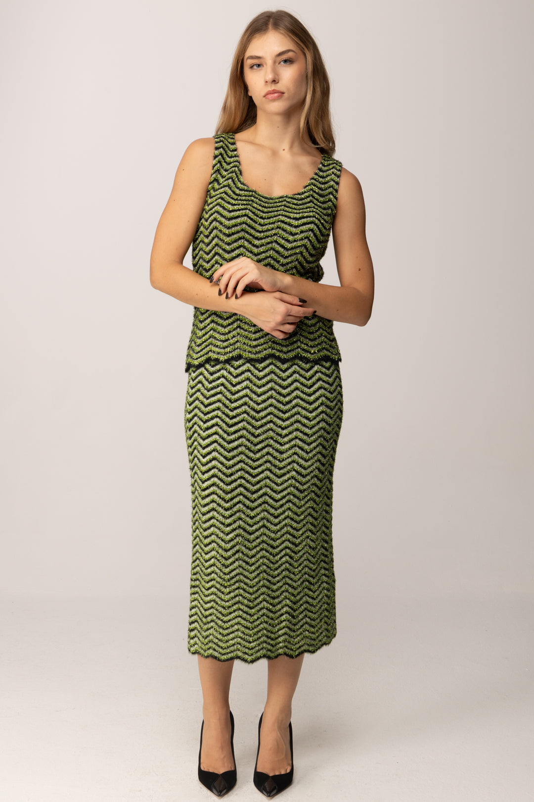 Akep Gonna Midi In Maglia Zig Zag Lurex GOKD11002 VERDE