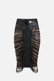 Elisabetta Franchi Gonna Midi In Nappa con Frange GP12G63E2 NERO