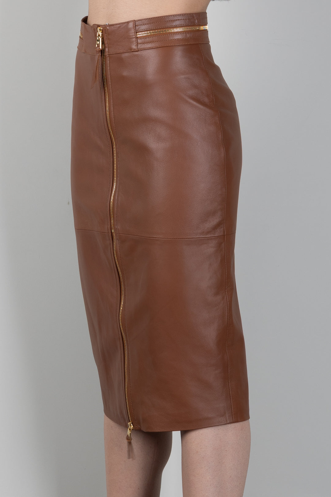Elisabetta Franchi Gonna Midi In Pelle con Zip In Metallo GP01Z66E2 SIGARO
