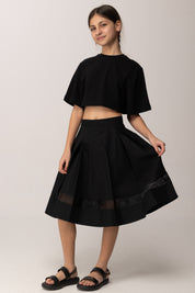 Elisabetta Franchi Bambina Gonna Midi In Popeline con Inserto In Organza EFGO2160CA235.N000