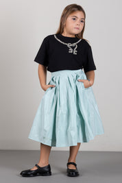 Elisabetta Franchi Bambina Gonna Midi In Taffetà con Applicazione Logo In Strass EFGO2380TF004.1069