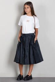 Elisabetta Franchi Bambina Gonna Midi In Taffetà con Applicazione Logo In Strass EFGO2380TF004.N000