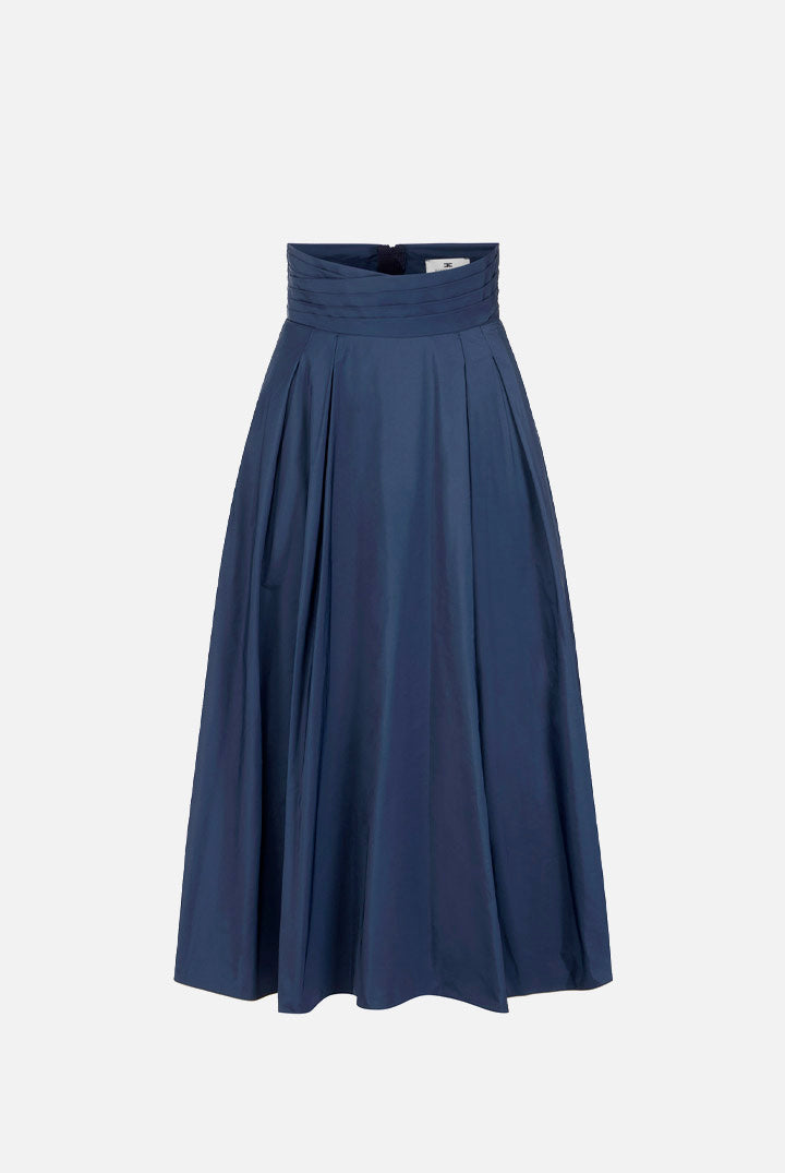 Elisabetta Franchi Gonna Midi In Taffetà Vela con Pieghe GO22767E2 BLU NOTTE